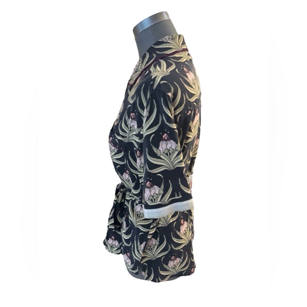 Markus Lupfer Floral Silk Pajama Shirt Belt Medium - Picture 4 of 13